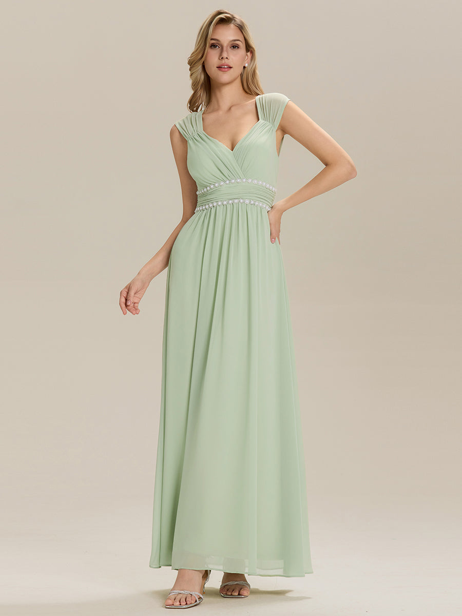 Pleated Chiffon Sleeveless Bridesmaid Dress #color_Mint Green