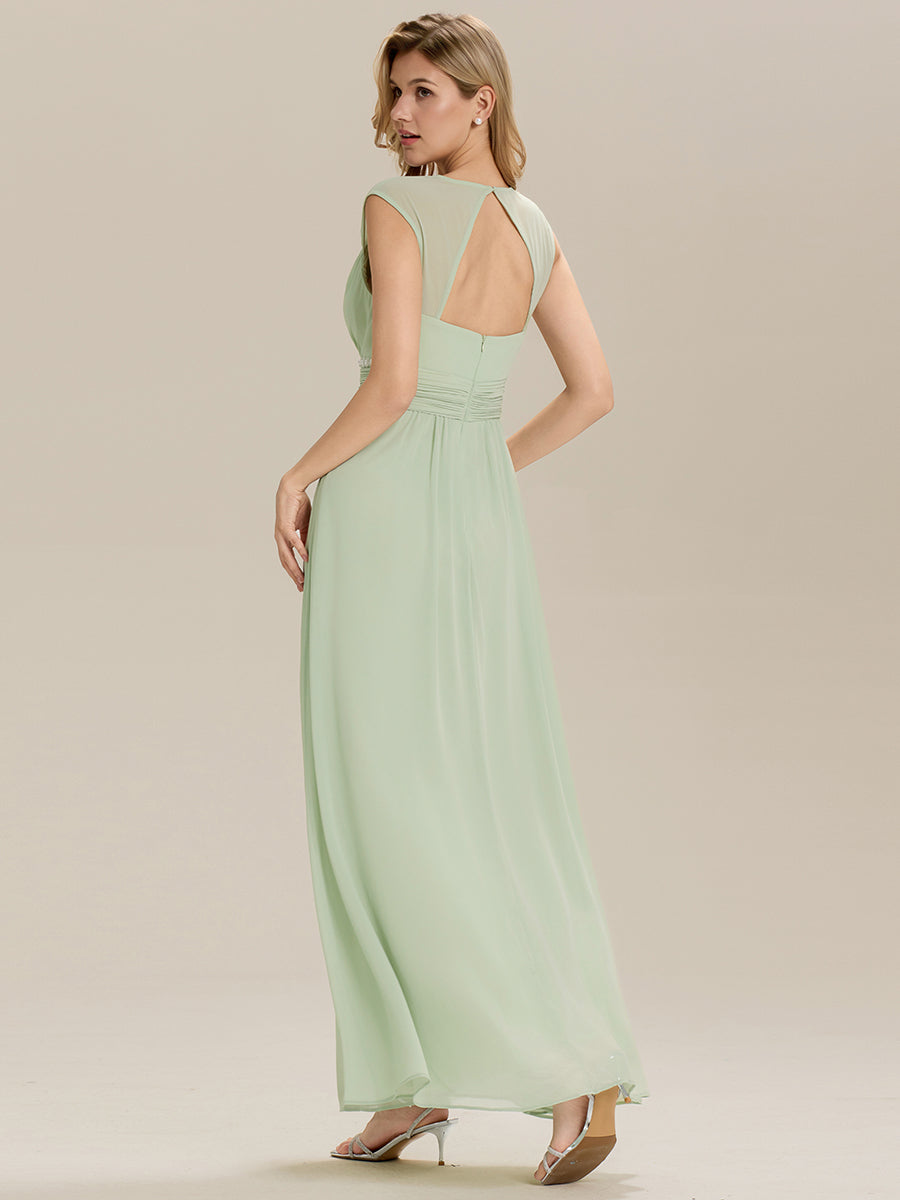Pleated Chiffon Sleeveless Bridesmaid Dress #color_Mint Green