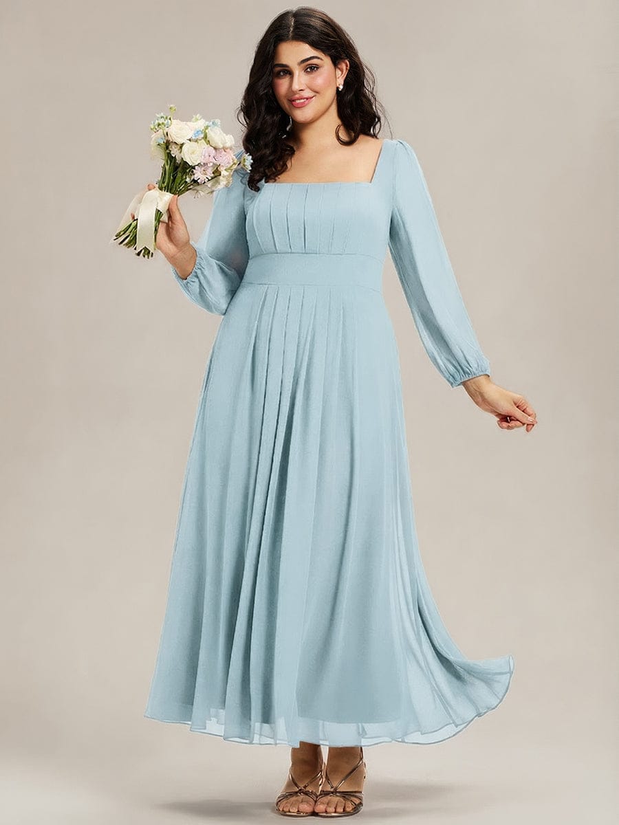 See-through Chiffon Lantern Sleeve Bridesmaid Dress #color_Sky Blue