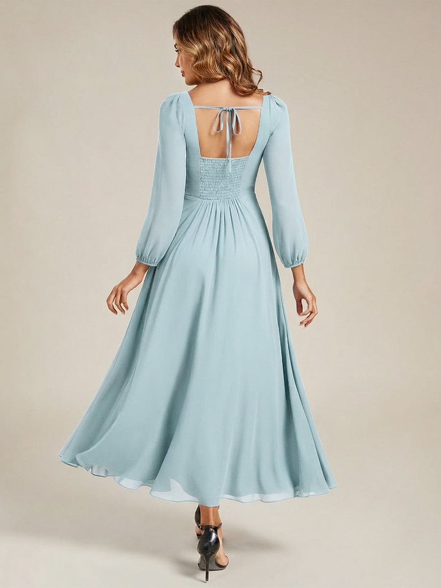 See-through Chiffon Lantern Sleeve Bridesmaid Dress #color_Sky Blue