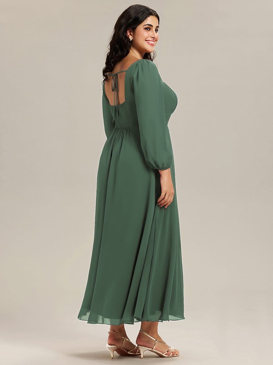 See-through Chiffon Lantern Sleeve Bridesmaid Dress #color_Eucalyptus Green
