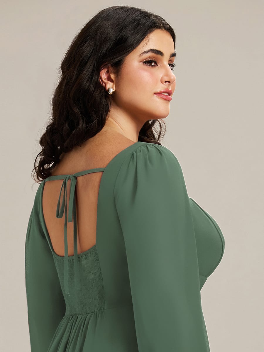 See-through Chiffon Lantern Sleeve Bridesmaid Dress #color_Eucalyptus Green
