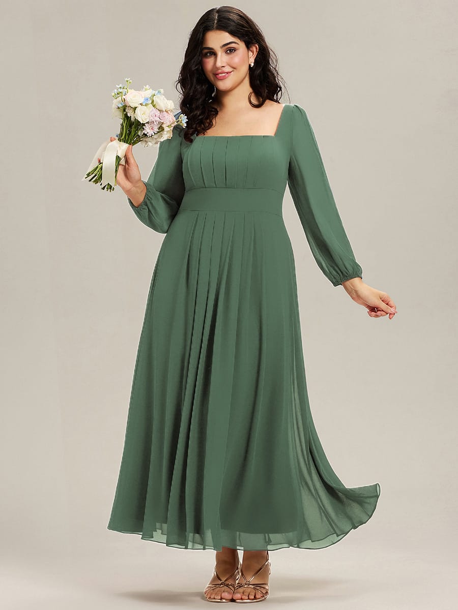See-through Chiffon Lantern Sleeve Bridesmaid Dress #color_Eucalyptus Green