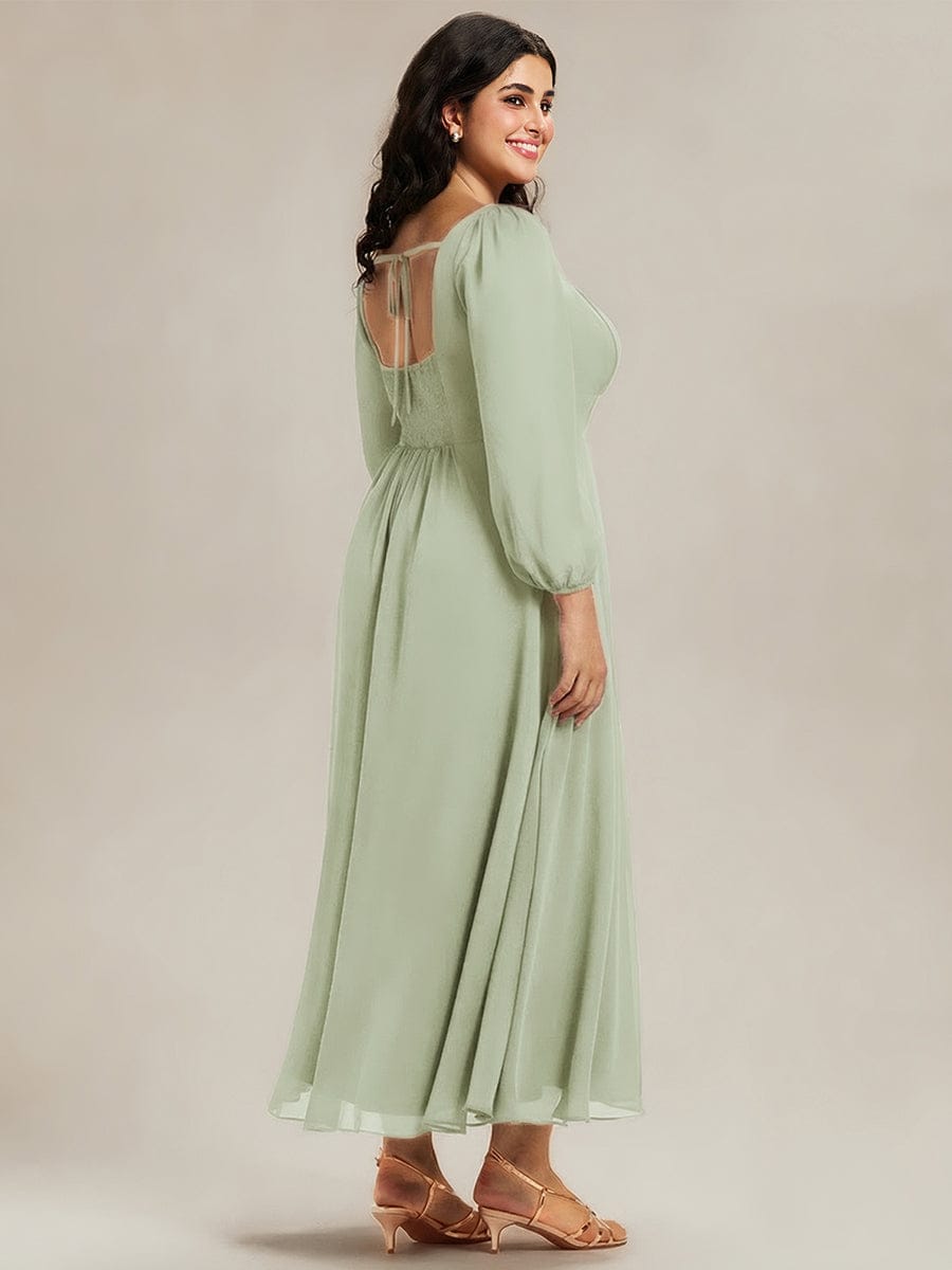 See-through Chiffon Lantern Sleeve Bridesmaid Dress #color_Mint Green