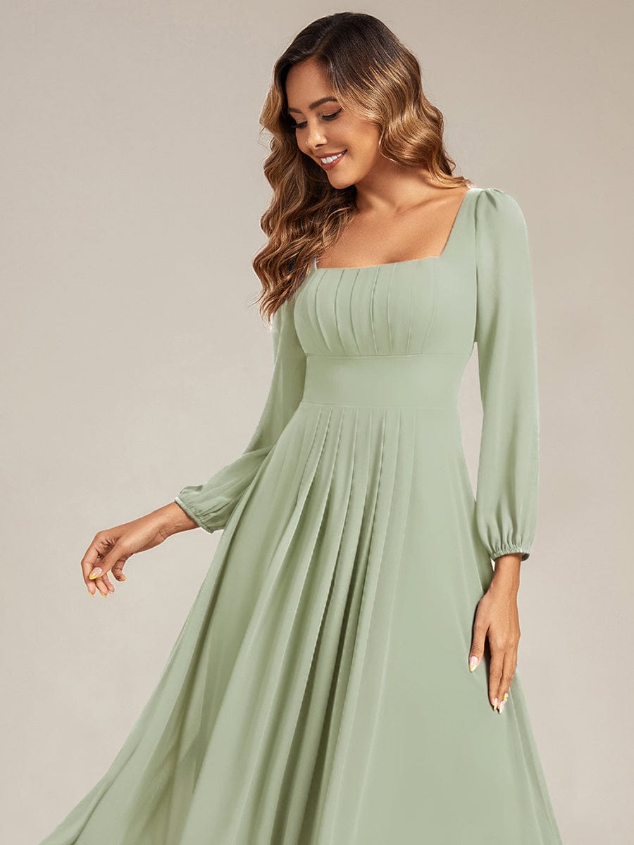 See-through Chiffon Lantern Sleeve Bridesmaid Dress #color_Mint Green