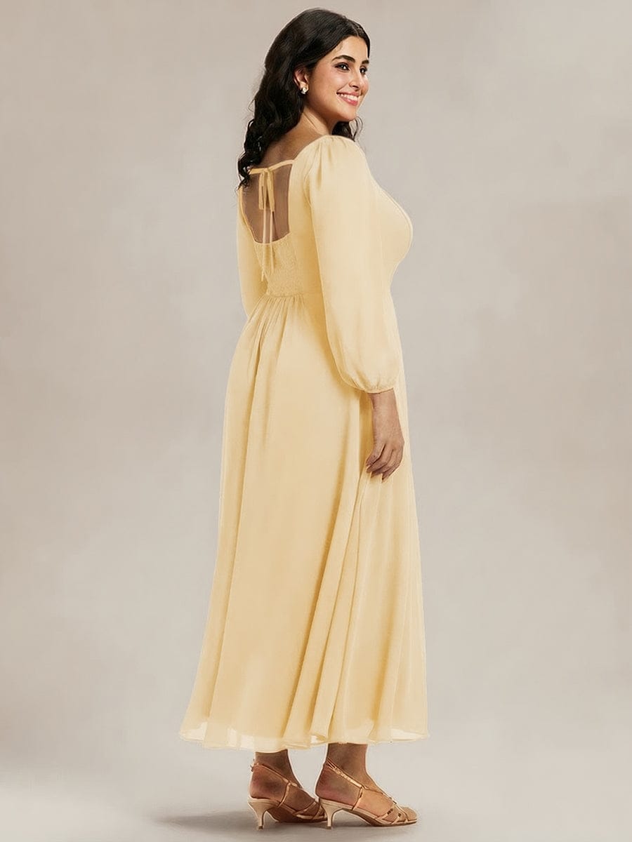 See-through Chiffon Lantern Sleeve Bridesmaid Dress #color_Yellow