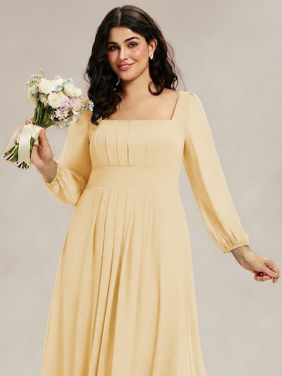 See-through Chiffon Lantern Sleeve Bridesmaid Dress #color_Yellow