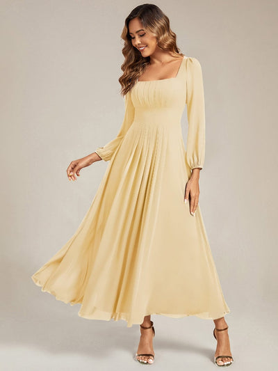 See-through Chiffon Lantern Sleeve Bridesmaid Dress #color_Yellow