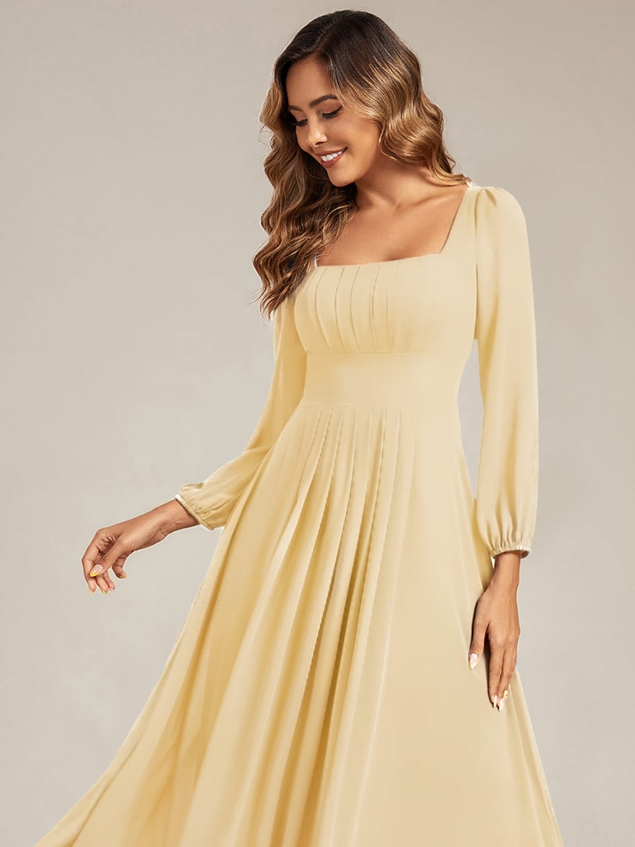 See-through Chiffon Lantern Sleeve Bridesmaid Dress #color_Yellow