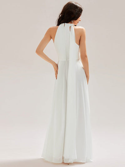 Flowing Ribbons Chiffon Sleeveless Bridesmaid Dress #color_White