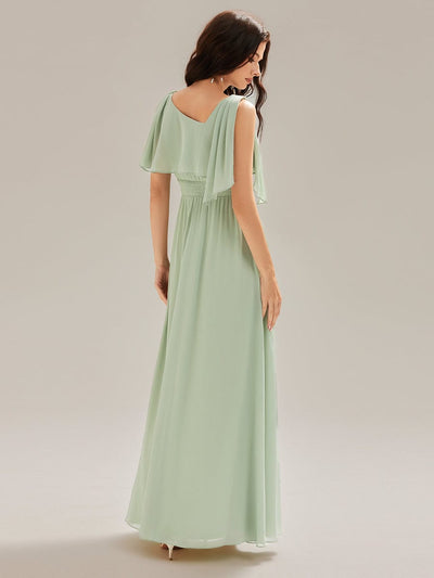 Thigh-High Slit Chiffon Sleeveless Bridesmaid Dress #color_Mint Green
