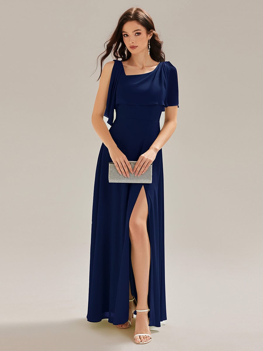 Thigh-High Slit Chiffon Sleeveless Bridesmaid Dress #color_Navy Blue