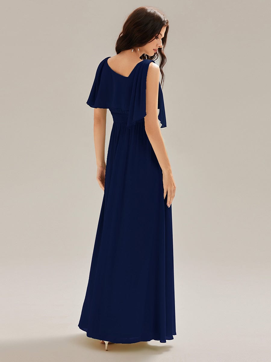 Thigh-High Slit Chiffon Sleeveless Bridesmaid Dress #color_Navy Blue