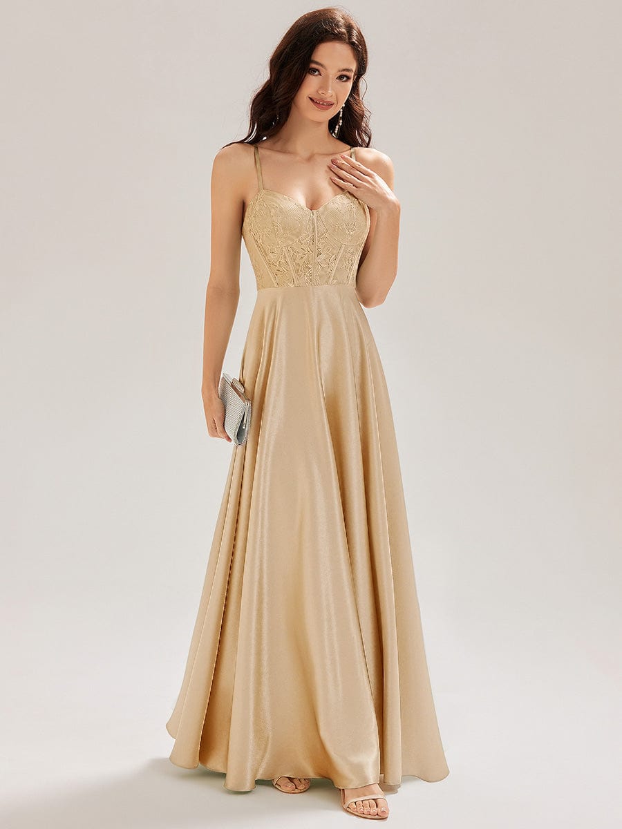 Patchwork Satin Sleeveless Bridesmaid Dress #color_Champagne