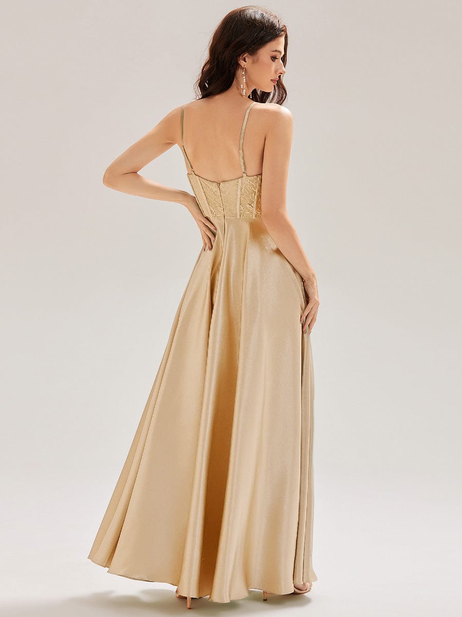 Patchwork Satin Sleeveless Bridesmaid Dress #color_Champagne