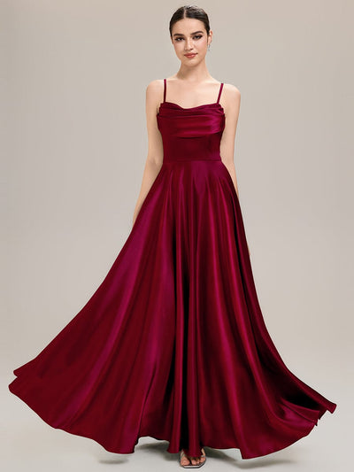 Rhinestone Embellished Satin Sleeveless Bridesmaid Dress #color_Burgundy