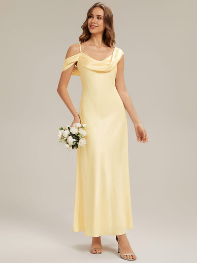 Cowl Neck Satin Drop Shoulder Sleeve Dress