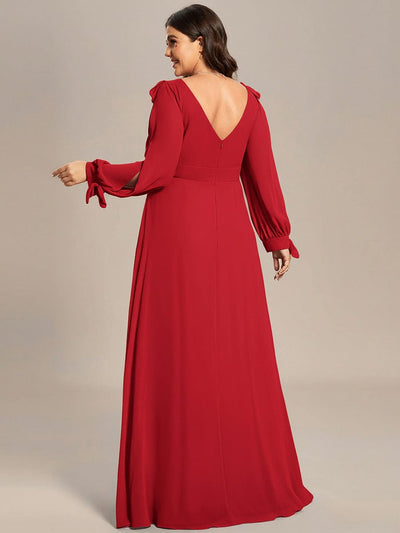 Gentle Split Sleeve Low Back Thigh Slit Bridesmaid Dress #color_Red