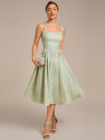 Printed Satin Strapless Guest Dress #color_Vintage Primrose Celadon