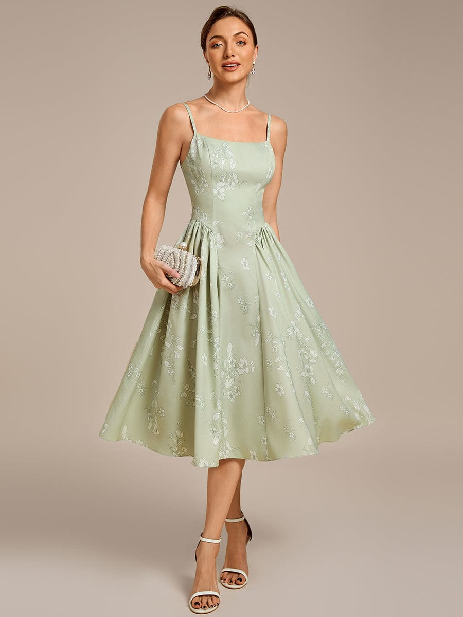 Floral Satin Ruched Midi Wedding Guest Dress | Cinched Waist - Ever-Pretty  UK