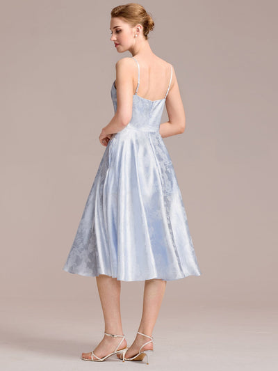 Printed Satin Sling Guest Dress with Pockets #color_Ice Blue