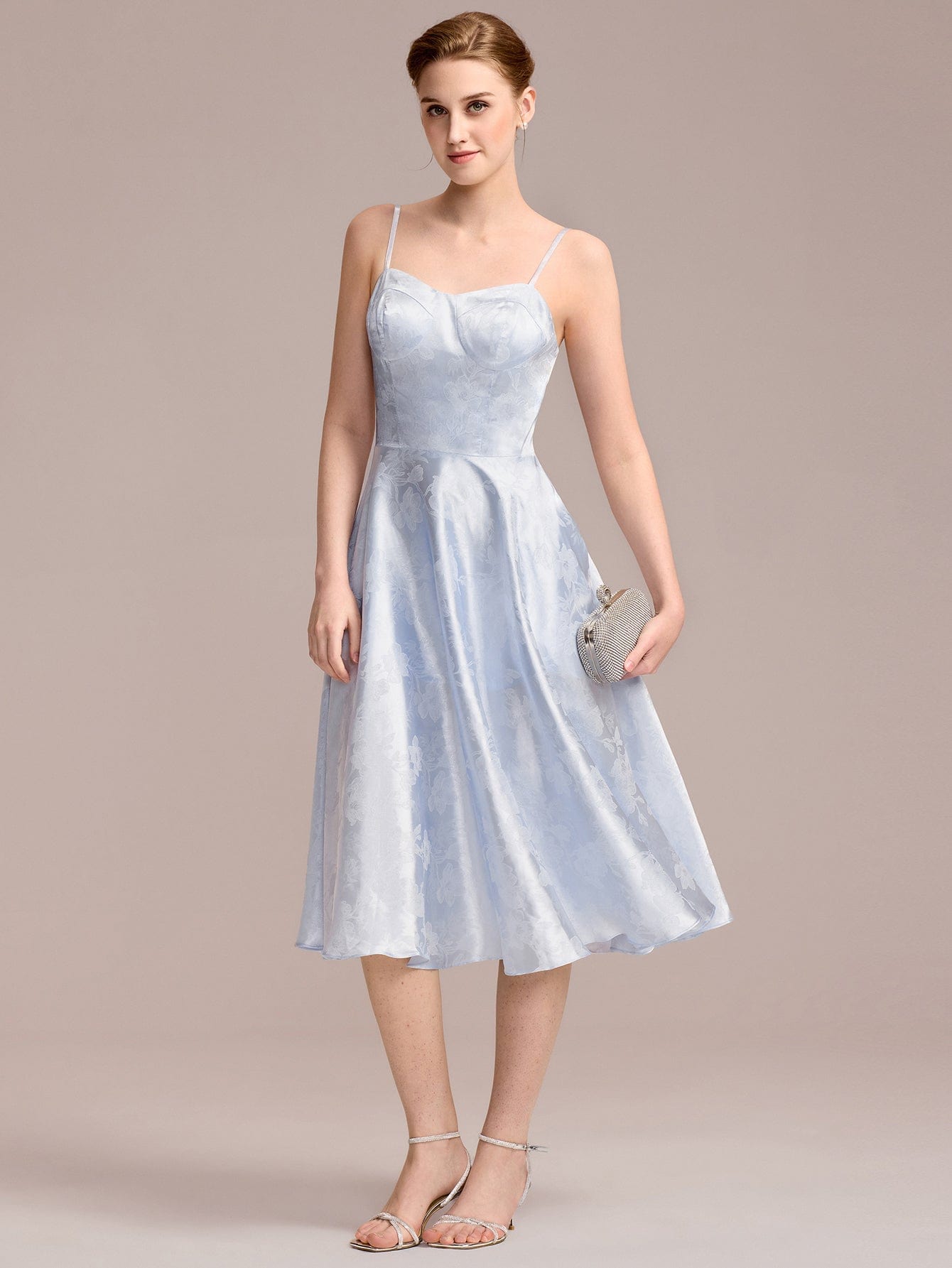 Printed Satin Sling Guest Dress with Pockets #color_Ice Blue