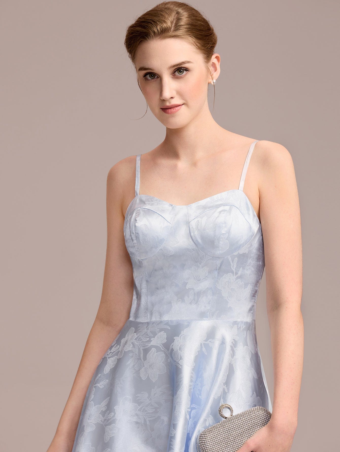 Printed Satin Sling Guest Dress with Pockets #color_Ice Blue