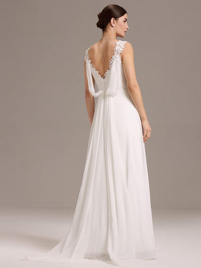 Boho Low Back Wedding Dress #color_White