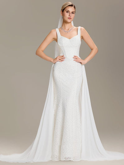 Sweetheart Neck Fishtail Sequin Backless Wedding Dresses #color_White