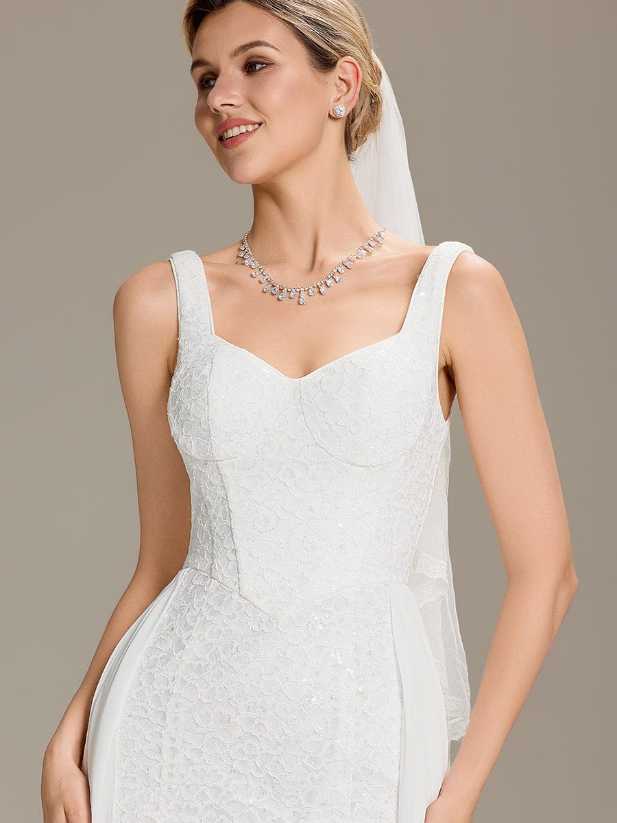 Sweetheart Neck Fishtail Sequin Backless Wedding Dresses #color_White