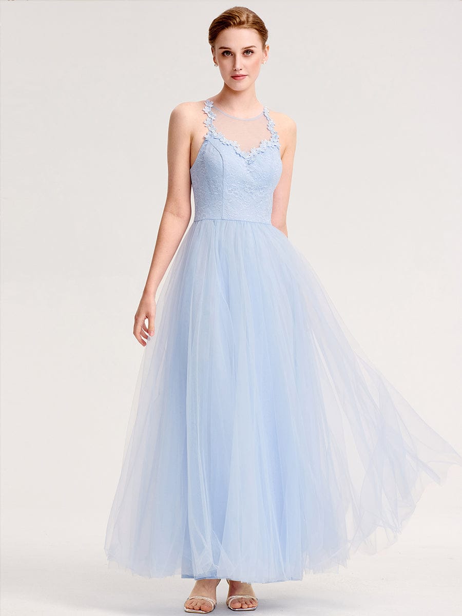 Applique Sleeveless Tulle Bridesmaid Dress #color_Ice Blue