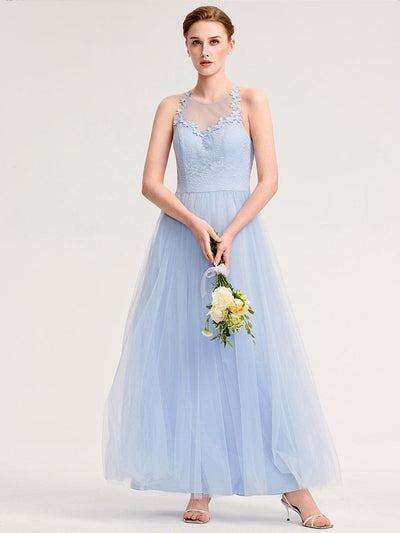 Applique Sleeveless Tulle Bridesmaid Dress #color_Ice Blue