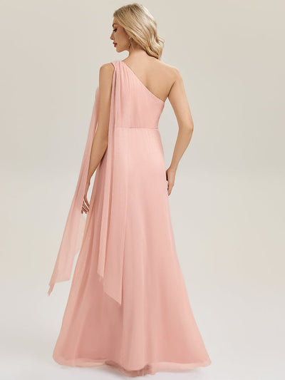 One Shoulder Multiway Bridesmaid Dress with Flowing Ribbon #color_Pink