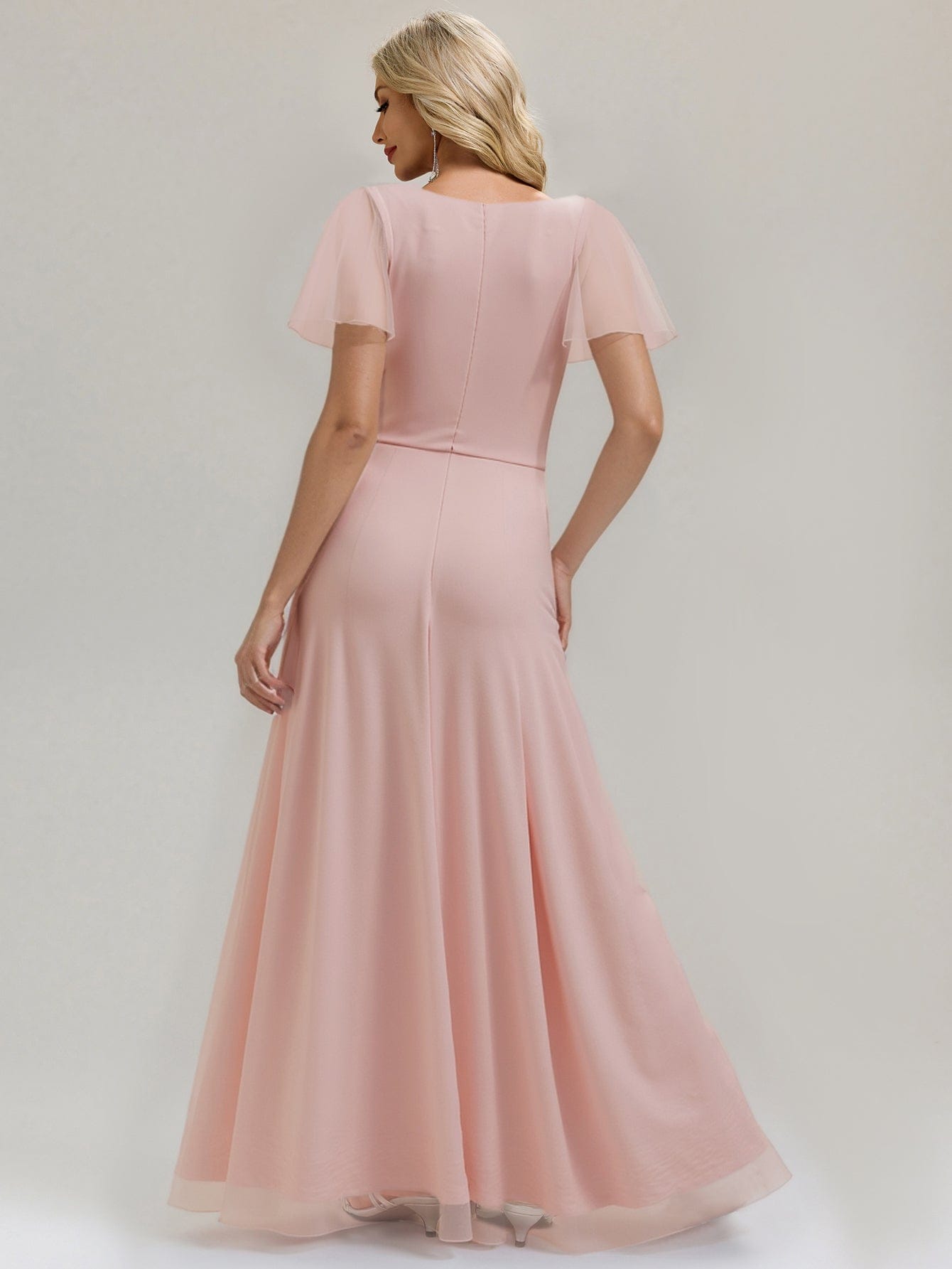 Flowing Ribbon Side Slit Bridesmaid Dress #color_Pink