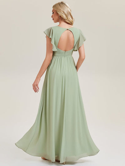 Elegant Open Back Bridesmaid Dress with Ruffled Sleeves #color_Mint Green