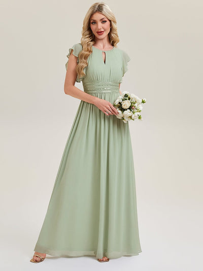 Elegant Open Back Bridesmaid Dress with Ruffled Sleeves #color_Mint Green