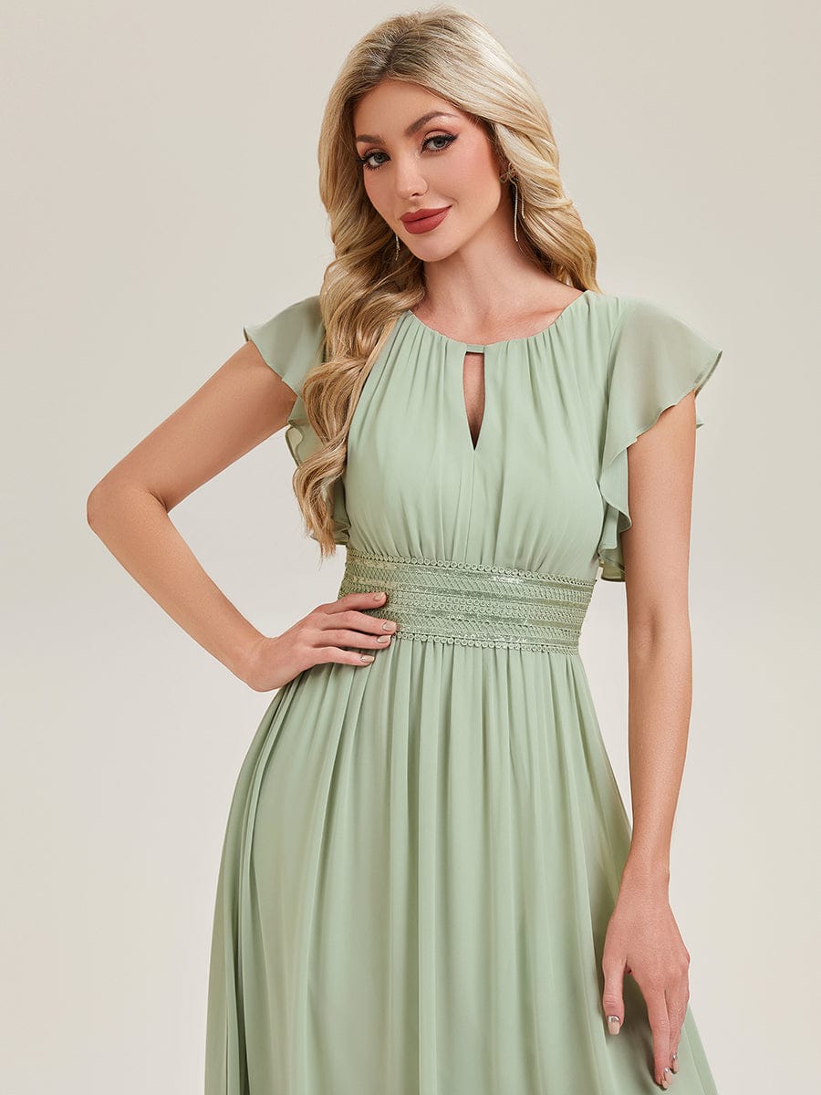 Elegant Open Back Bridesmaid Dress with Ruffled Sleeves #color_Mint Green