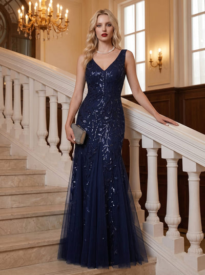 ever ORIEL|Women's Double V-Neck Fishtail Sequins Evening Dress
