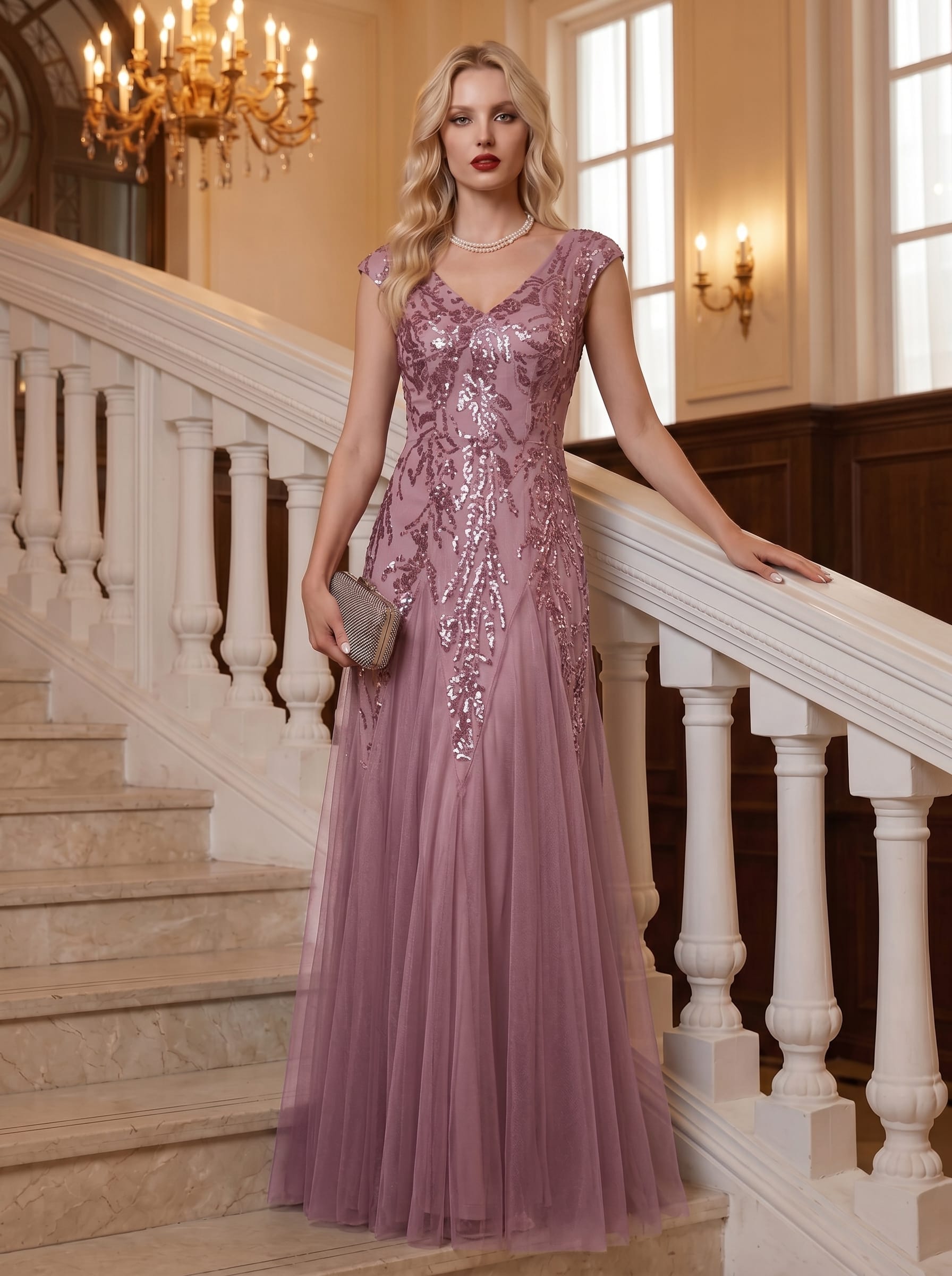 Embroidered Sequin Cap Sleeve Dress #color_Purple Orchid