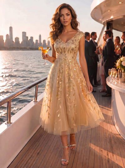 Sequin Cap Sleeve A-Line Dress