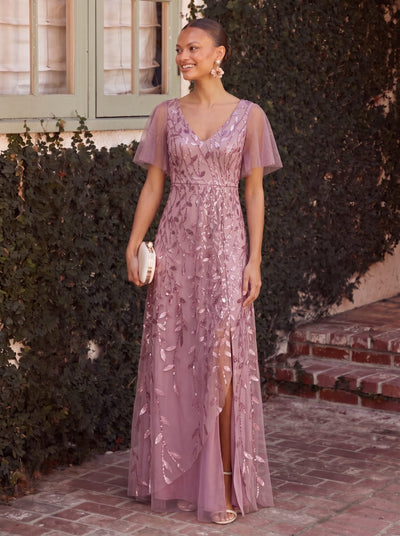 ever ALIX|V-Neck High Slit Sequined Evening Dresses