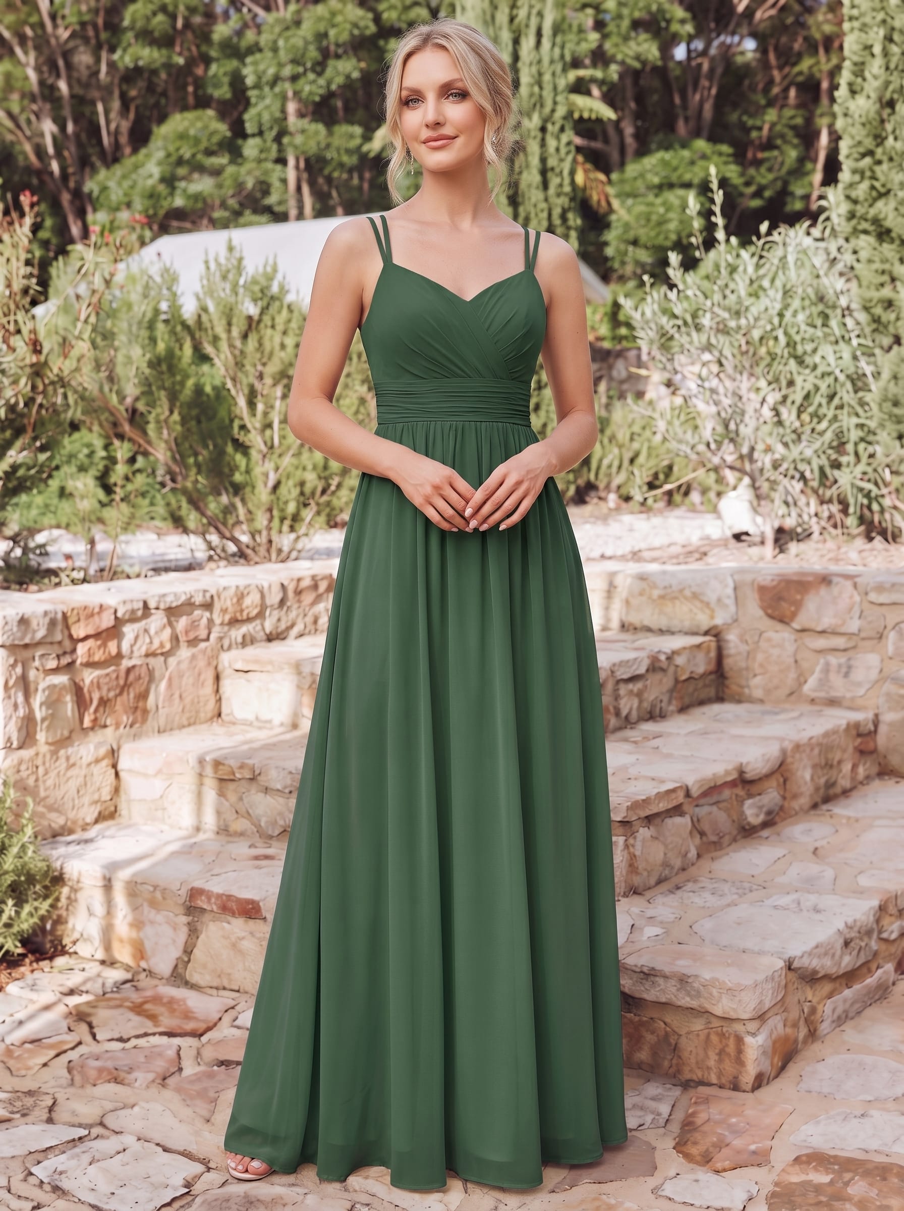 Chiffon and Lace Open Back Bridesmaid Dress with Spaghetti Straps #color_Eucalyptus Green