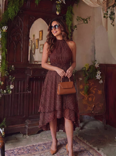 ever POSIE|Midi A-Line Halter Neck Chiffon Dress