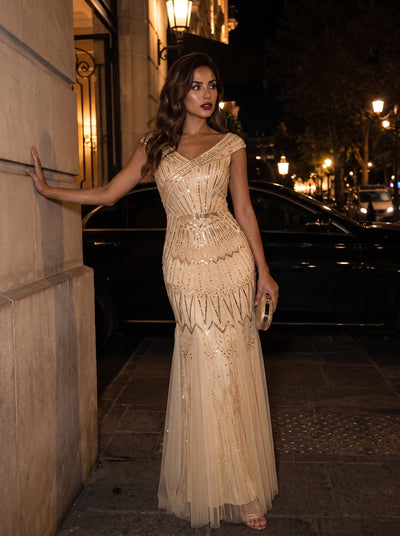 ever CABARET|Embroidered Sequin Drop Shoulder Sleeve Dress