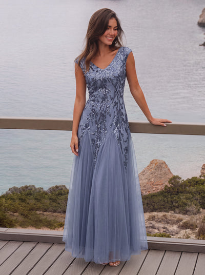 ever FREYA|Embroidered Sequin Cap Sleeve Dress