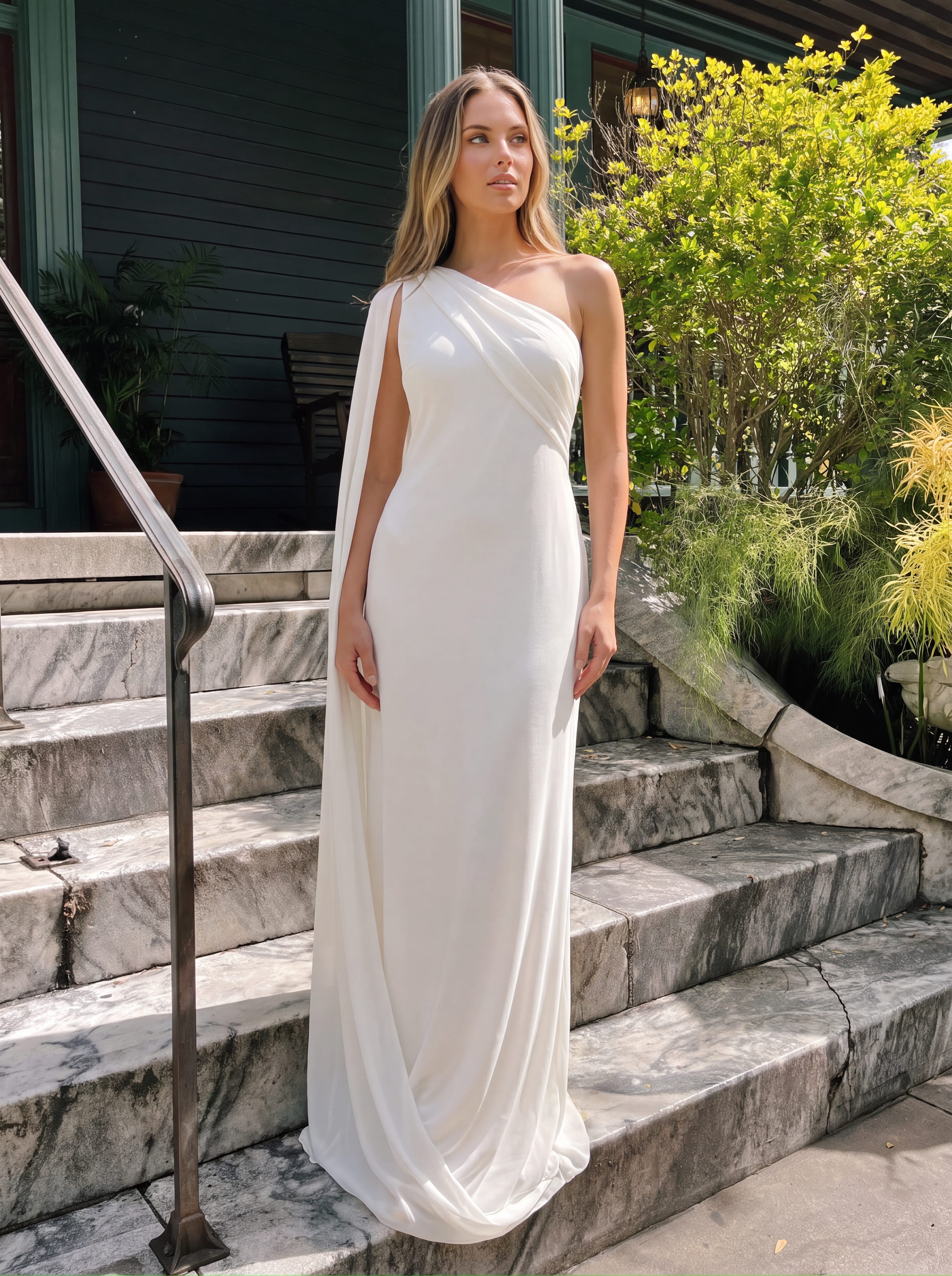 Flowing Ribbons Knit Sleeveless Dress #color_White