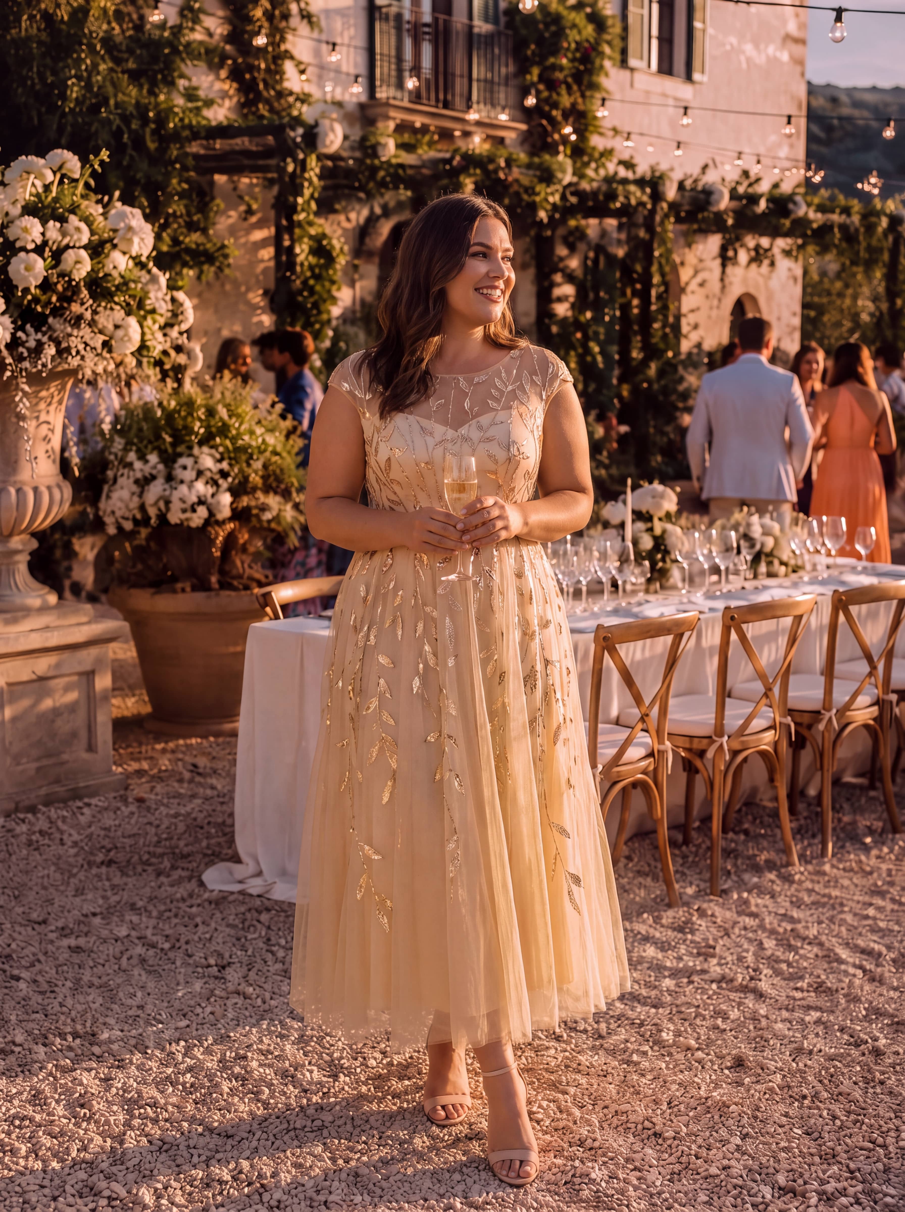 See-through Sequin Cap Sleeve Dress #color_Gold