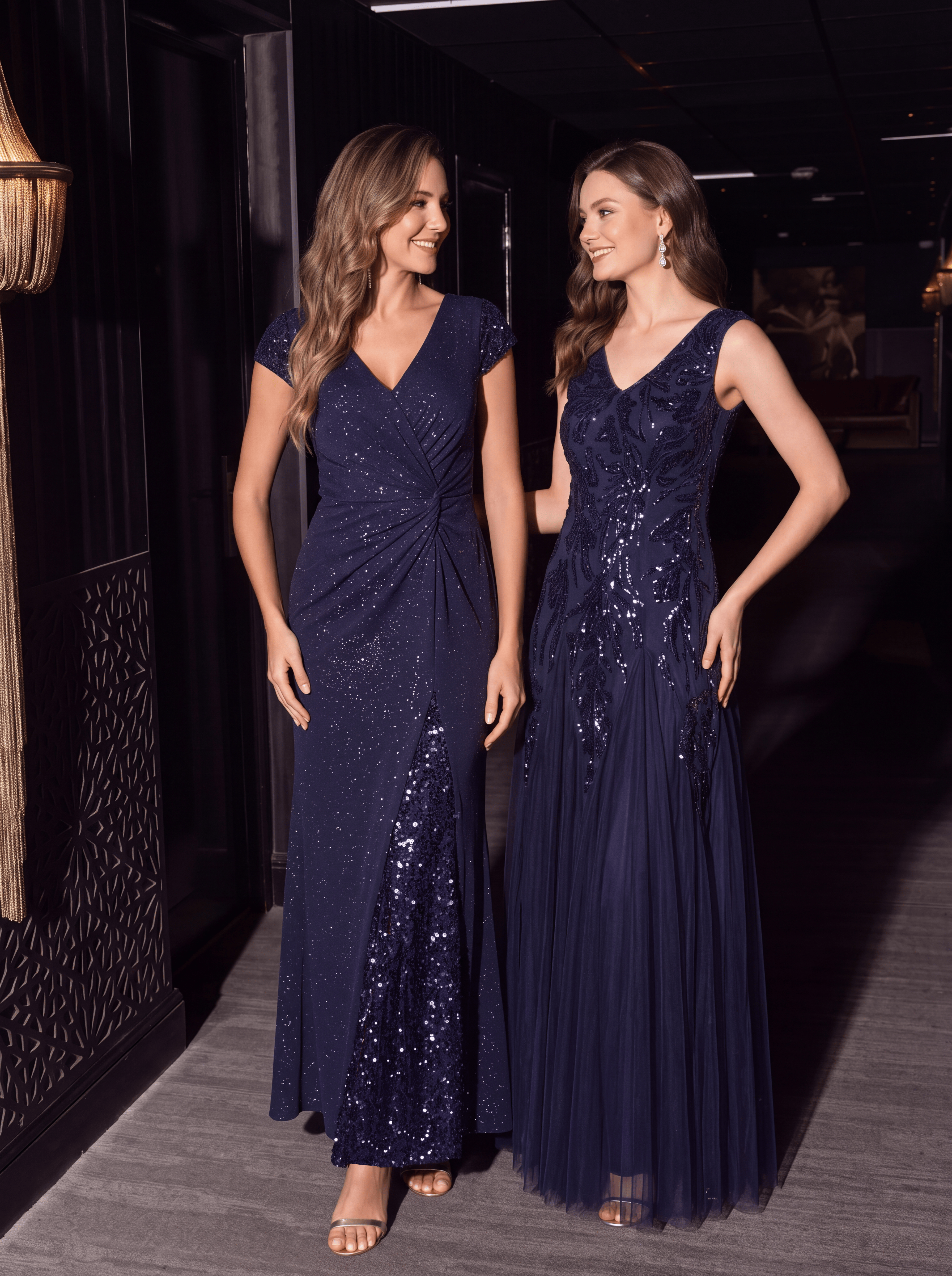 Embroidered Sequin Cap Sleeve Dress #color_Navy Blue