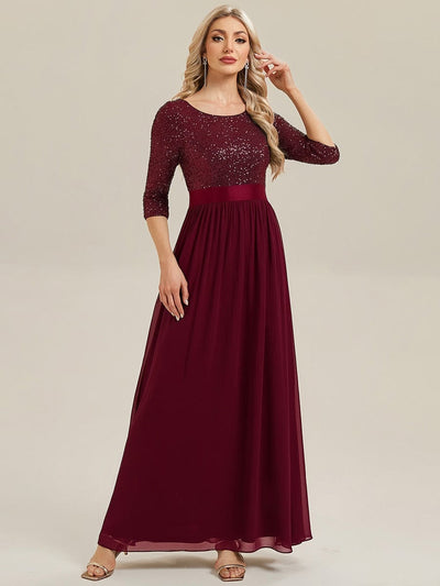 See-through Sequin A-Line Evening Dress #color_Burgundy