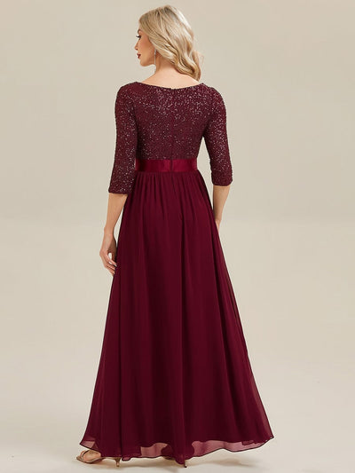 See-through Sequin A-Line Evening Dress #color_Burgundy